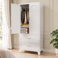 thumbnail image 4 of ShiKeyi 70" Tall Metal Wardrobe Cabinet with 1 Drawer and Hanging Rod, 2 Doors Wardrobe Closet with Shelf for Bedroom, White, 4 of 10