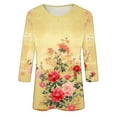 thumbnail image 5 of CYMMPU 3/4 Sleeve Blouses for Women Dressy Casual Tunic Tops Floral Pattern Crew Neck Summer Trendy Shirts Loose Fit Spring Tops Lightweight Basic Tees Yellow XXXL, 5 of 5