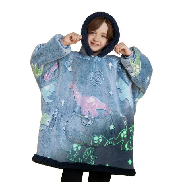 Manta con capucha de sherpa Giggling Getup para niños que brilla en la oscuridad