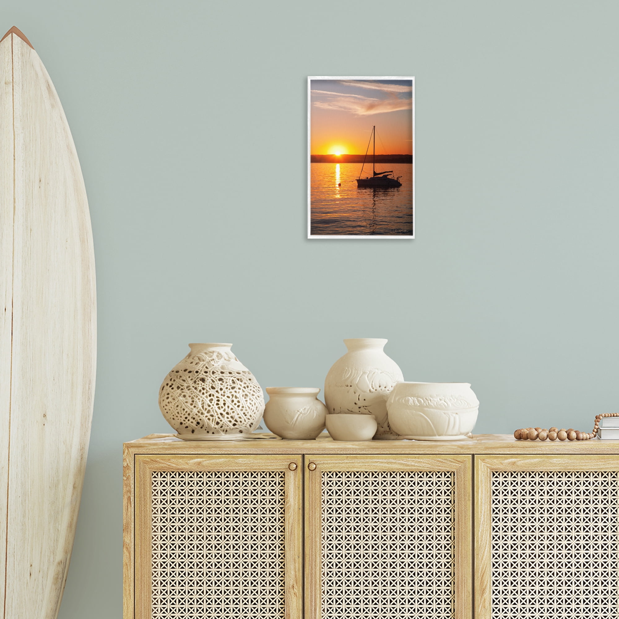 Stupell Industries Boat Ride at Sunset Landscape Photography White Framed Art Print Wall Art, 12 x 18