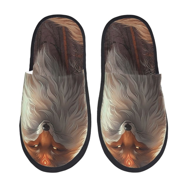 Fotbe Mystic Fox With Halo Pantuflas Peludas para Mujer con Estampado, Zapatillas de Peluche, Zapatos de Invierno para Casa, Uso Interior y Exterior-Medium
