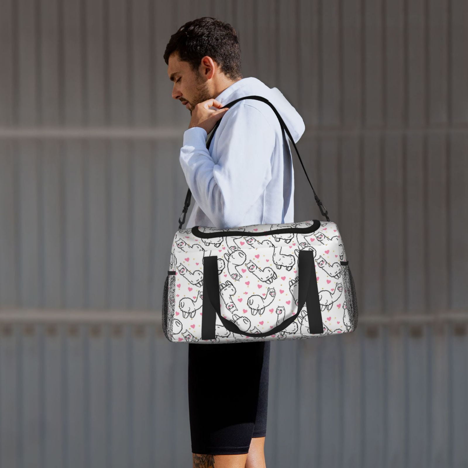 Fuzoiu Alpacas and Hearts Print Travel Duffle Bag,Carry On Tote Bags,Duffel Bag,Sport Gym Bag, Hospital Bag for Labor and Delivery, Overnight Bag,Luggage Bag