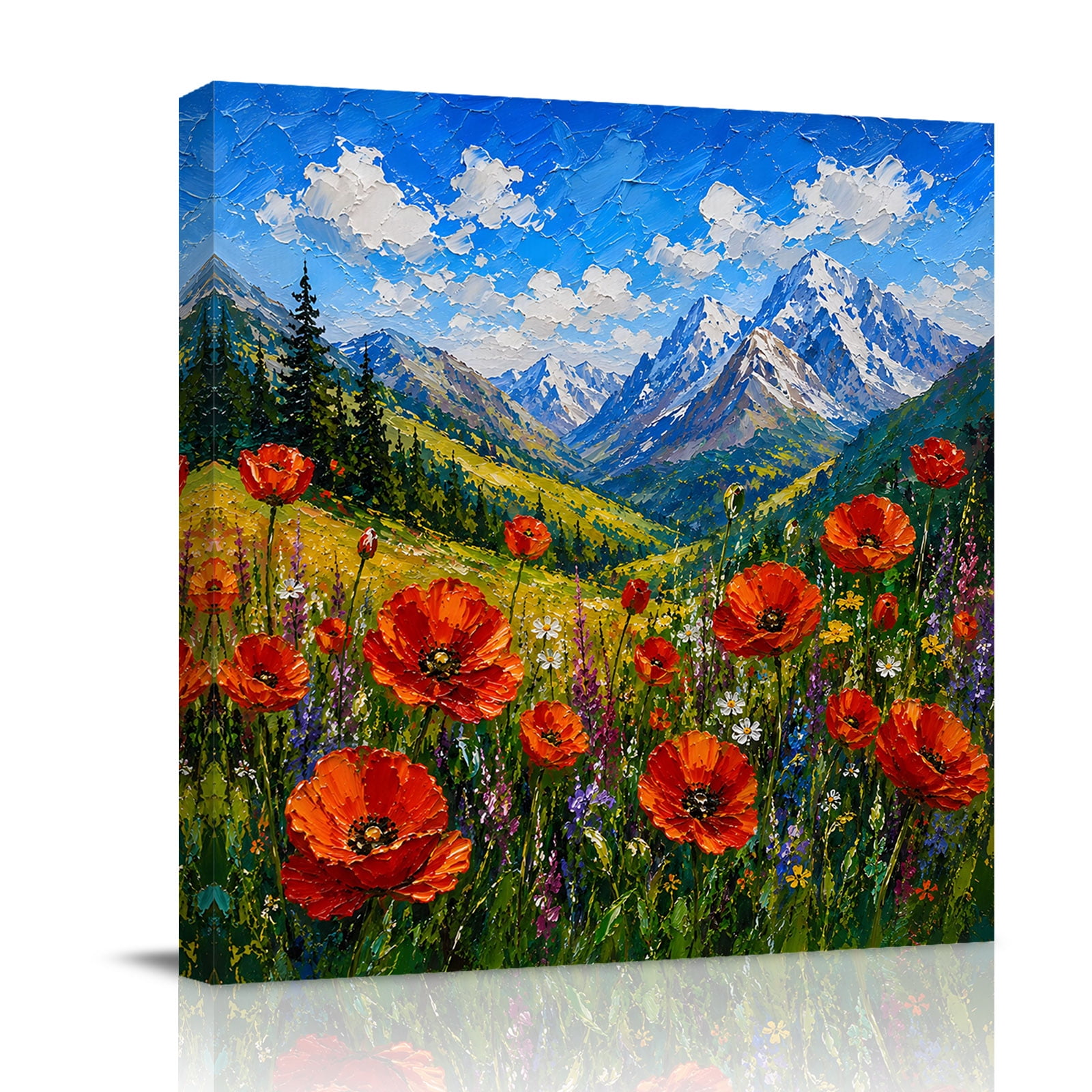 Canvas Wall Art Flowers Mountain Framed Canvas Prints for Bathroom Kitchen Country Rural Nature Landscape View Gallery Wrapped Wall Decor for Home Office Gifts 10 x10 Ship Next Day