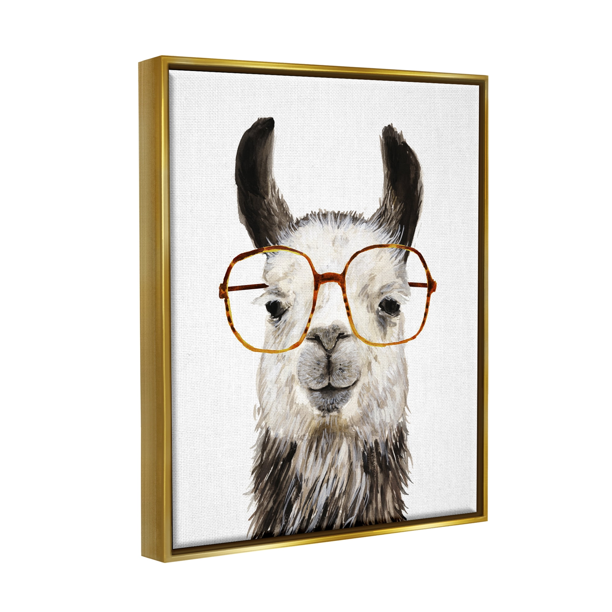 Stupell Industries Llama Farm Animal Eyeglasses Animals & Insects Painting Gold Floater Framed Art Print Wall Art