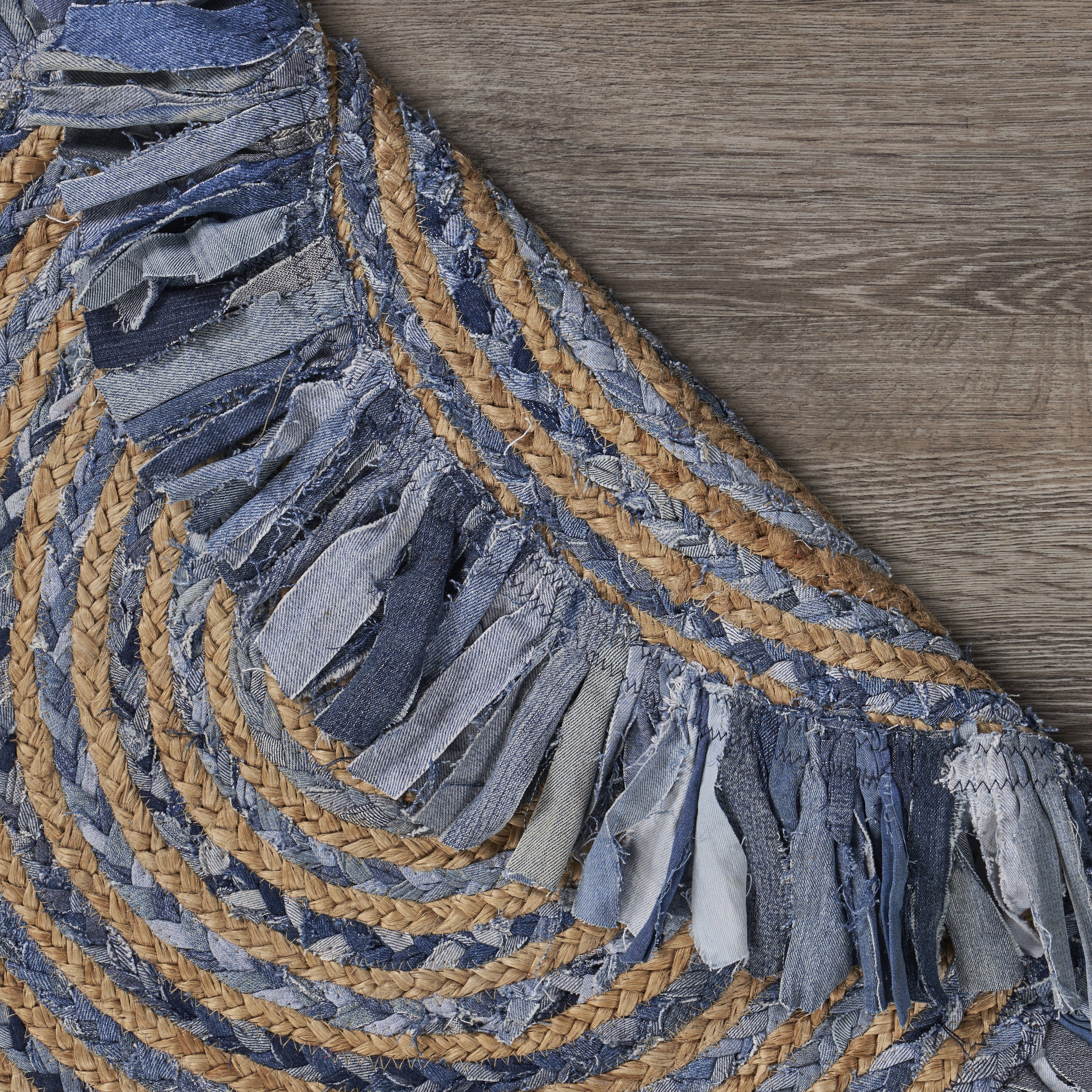 Harlow Hill Cora 3'6" Round Denim Blue Striped Hand Braided Reversible Jute Indoor Area Rug