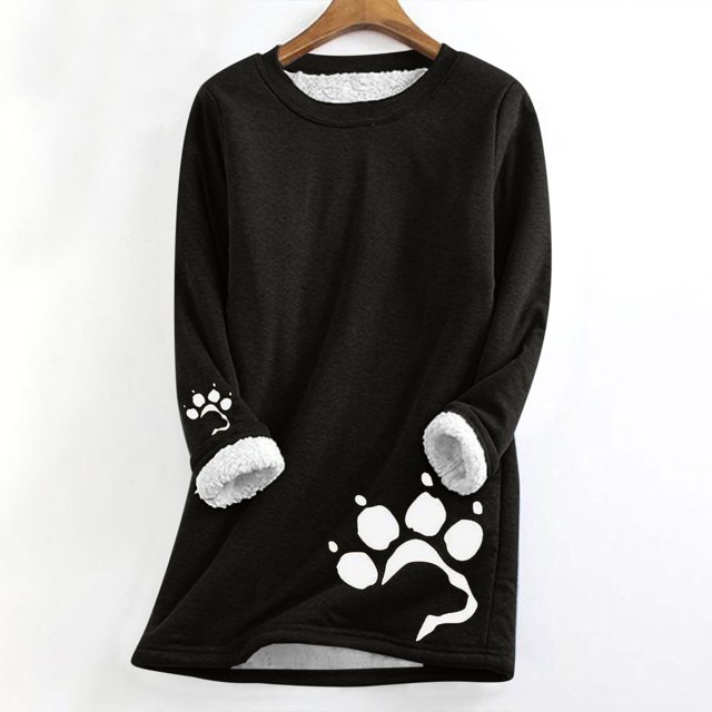 ICHUANYI Clearance Women Thick Fleece Sweatshirt Long Sleeve Print Velvet Warm Round Neck Underwear Tops(Black, M) ICHUANYI WER2023081513683