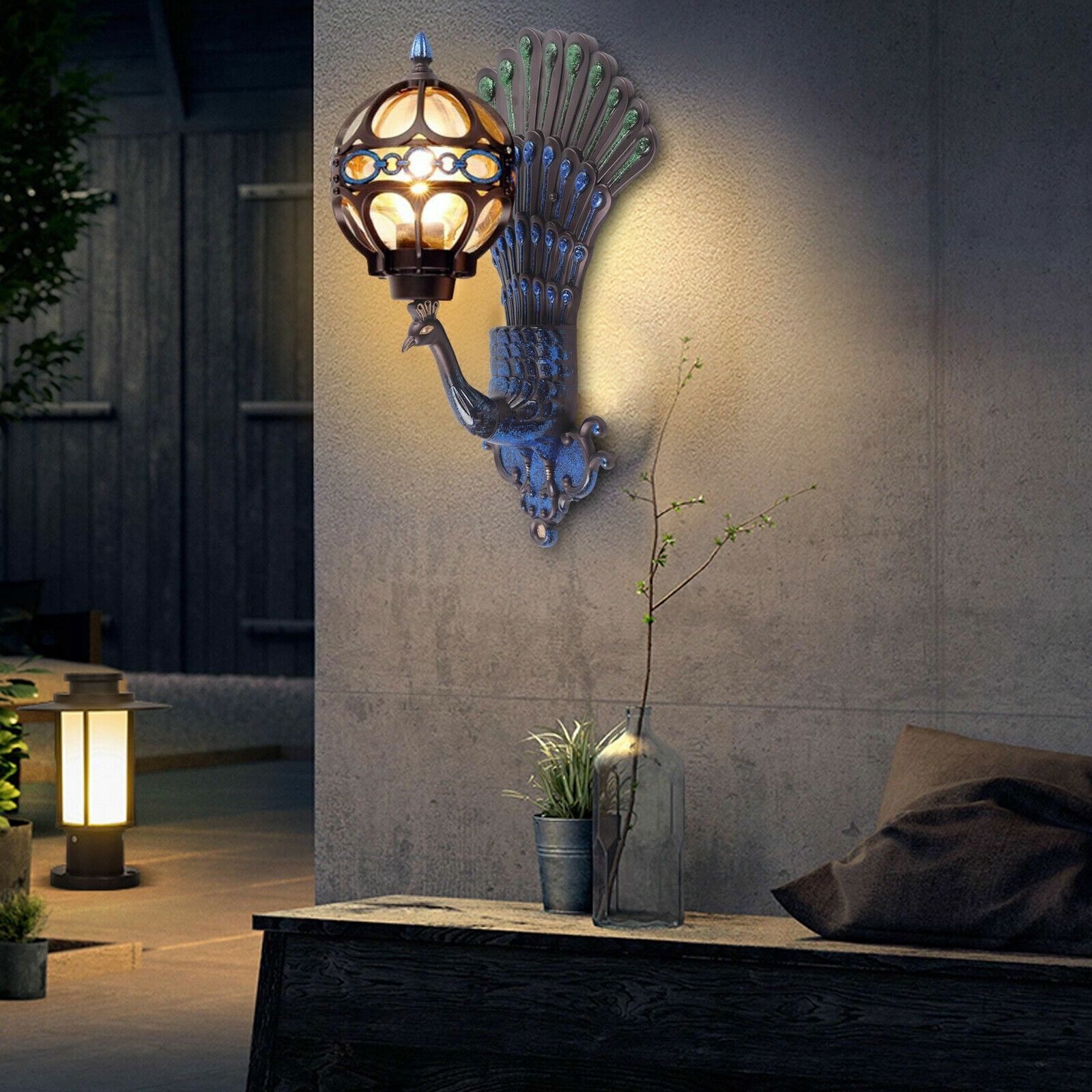 Antique Vintage Peacock Wall Light Waterproof Fixture Wall Sconce Porch Lamp for Living Room