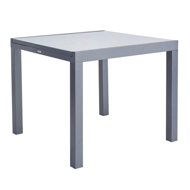Mesa de Comedor de Aluminio Extensible Apta para Exterior Duradera de Aluminio y Cristal, Modelo Lyra II