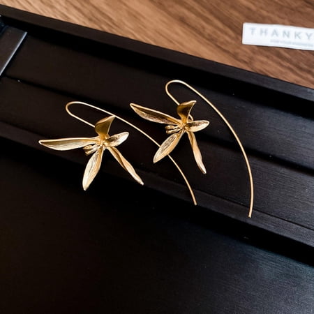 Elegant Iris Flower Drop Earrings for Women French Style Gold Silver Plated Floral Dangle Jewelry 2026 Trendy Gift