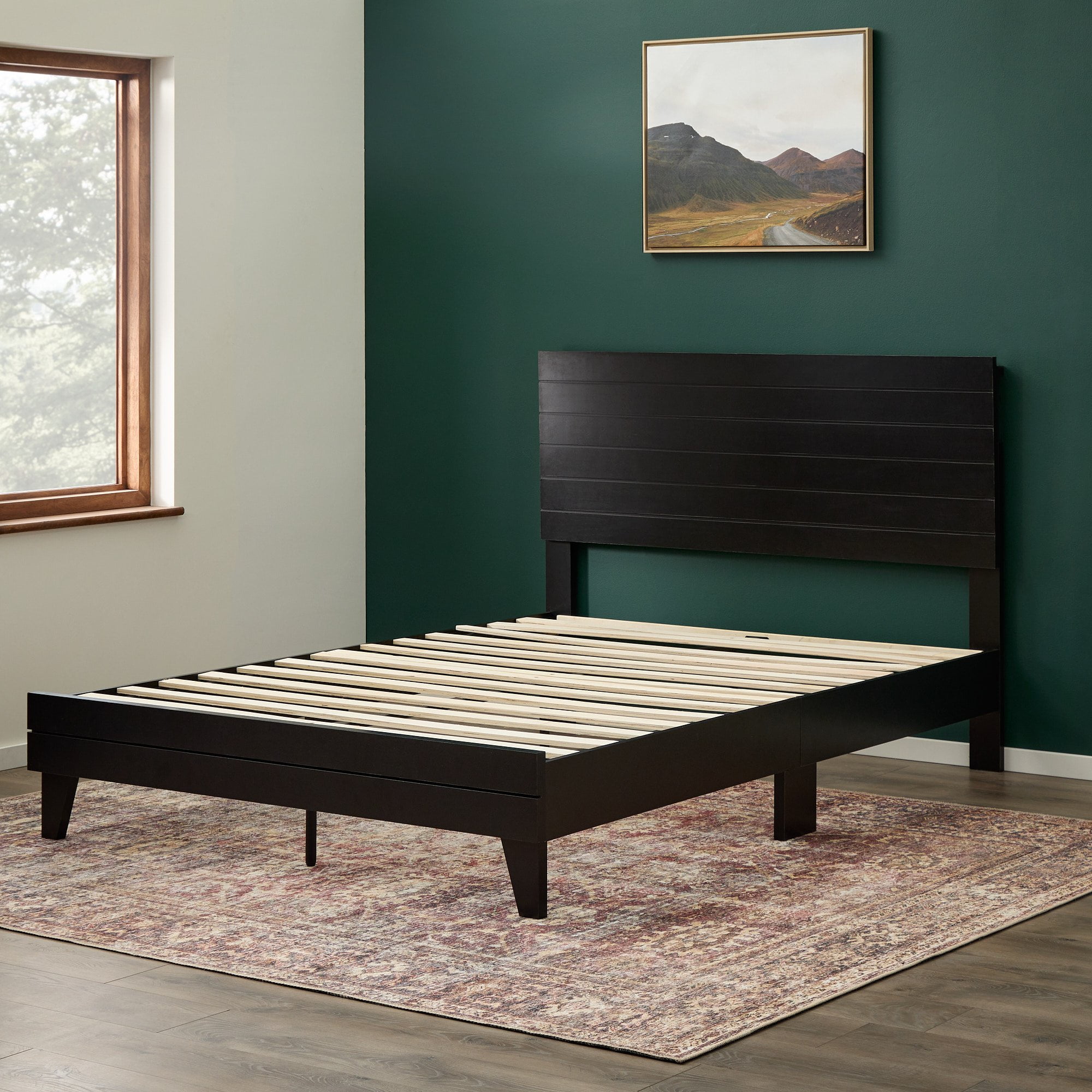 Rest Haven Shadowood Shiplap Platform Bed, Queen, Black