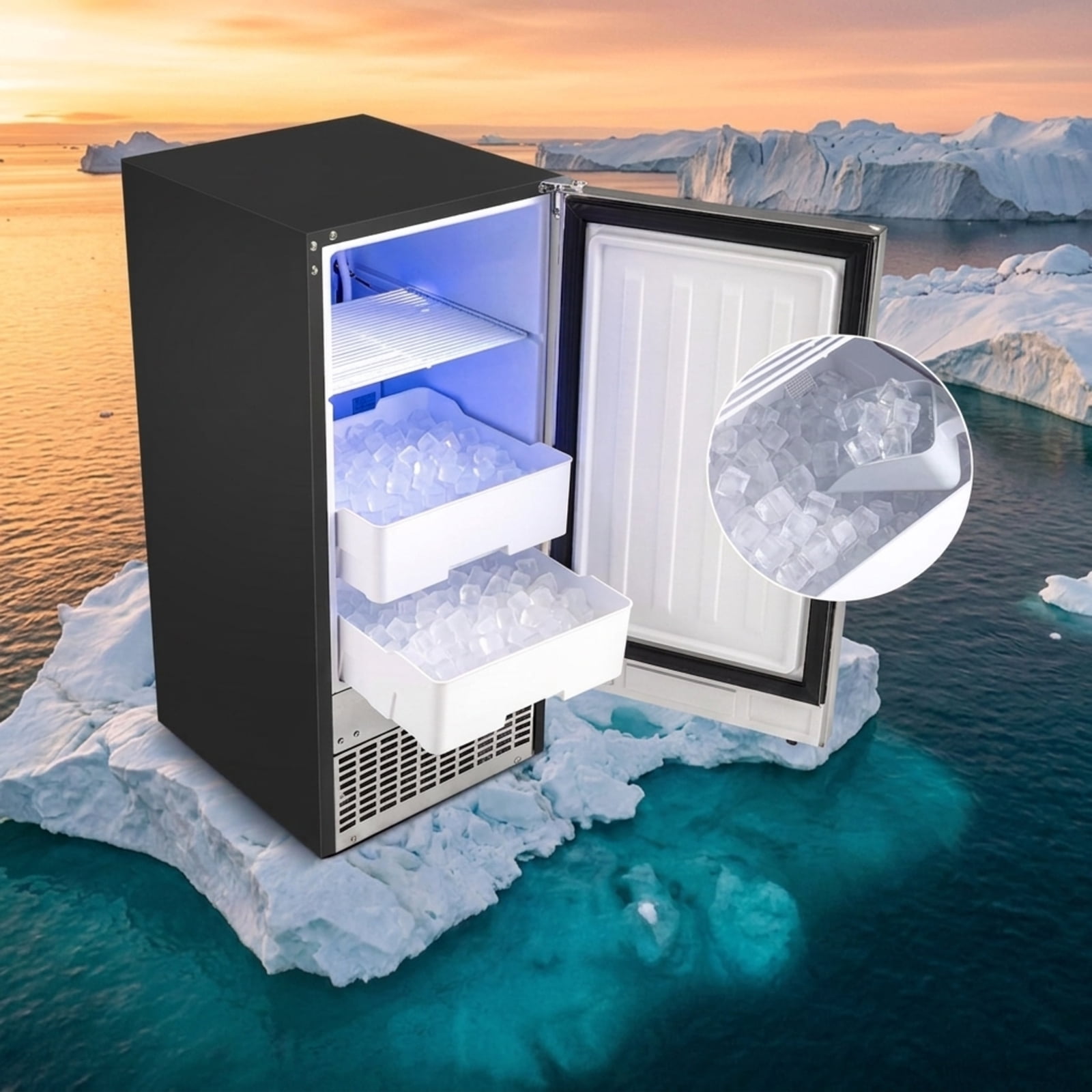 RUIE Under Counter Ice Maker Machine 90 lbs/Day, Built-In Freestanding Commercial Ice Machine with 25 lbs Storage, Stainless Steel for Home Kitchen Bar