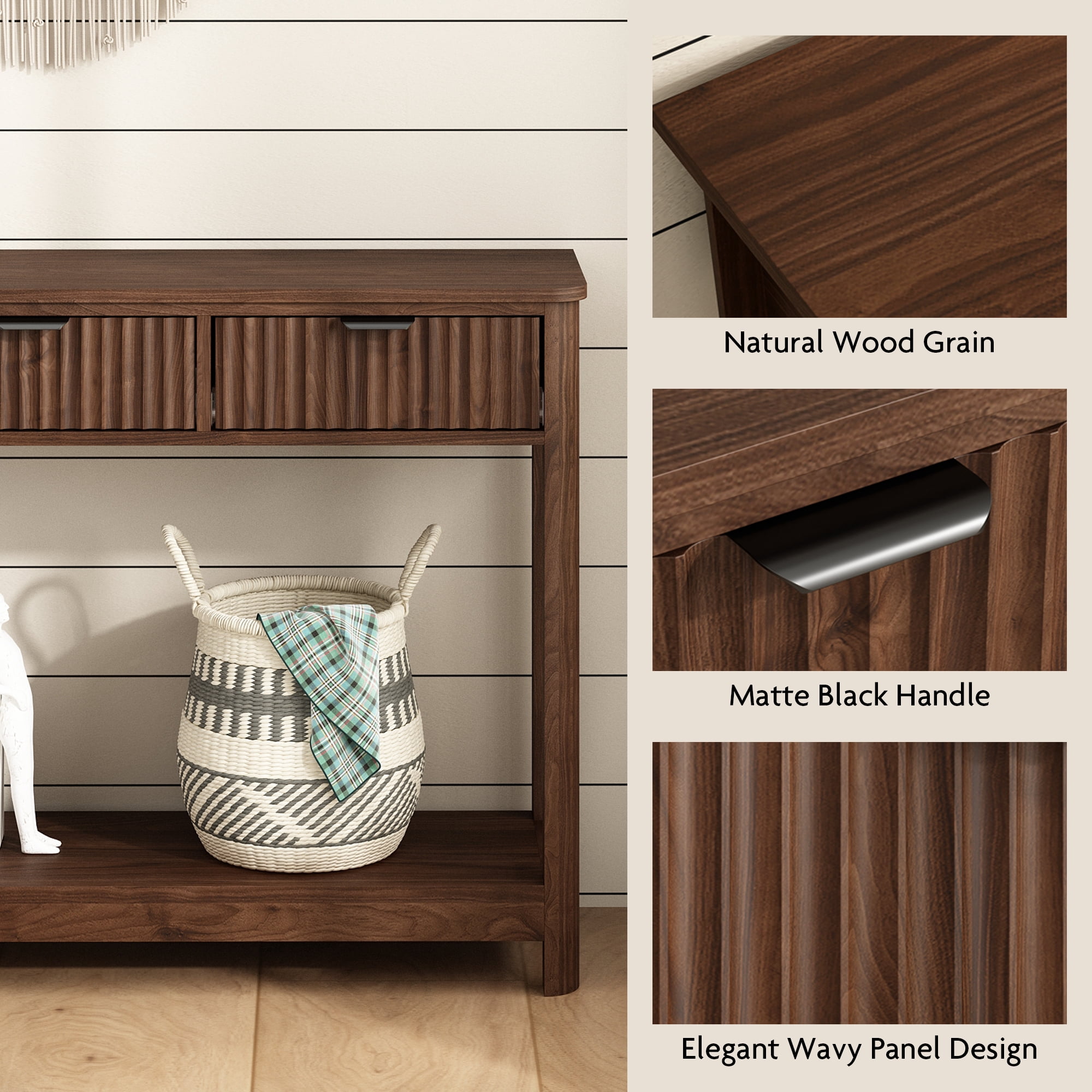 47" Console Table with 3 Drawers,Fluted Sofa Table, Entryway Table with Storage Shelf for Living room,Hallway and Bedroom,Brown