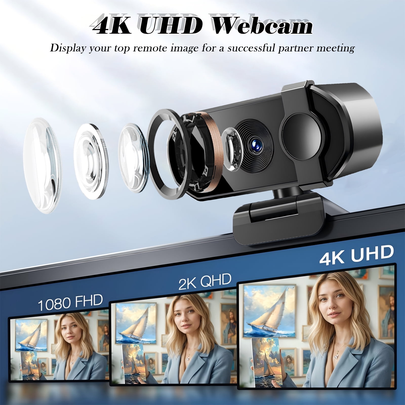 RONY 4K Webcam with Microphone, Plug & Play Computer Camera with Auto Focus and Noise - Cancelling