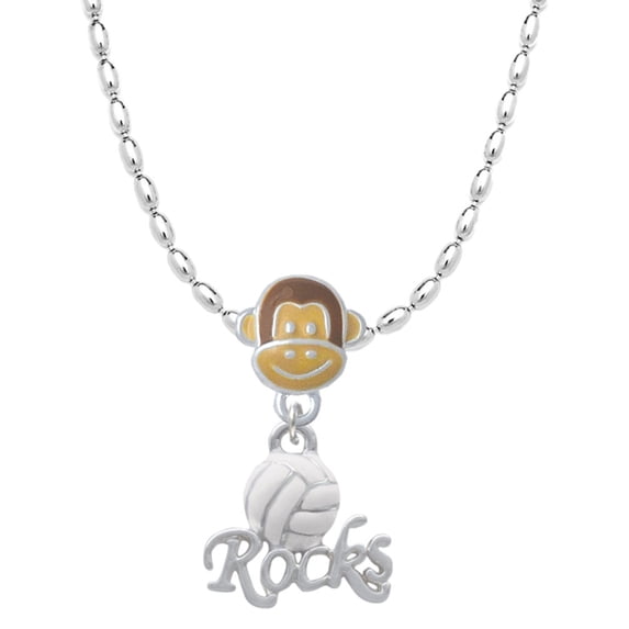 Delight Jewelry Silvertone Enamel Volleyball ''Rocks'' Mia Monkey Charm Necklace