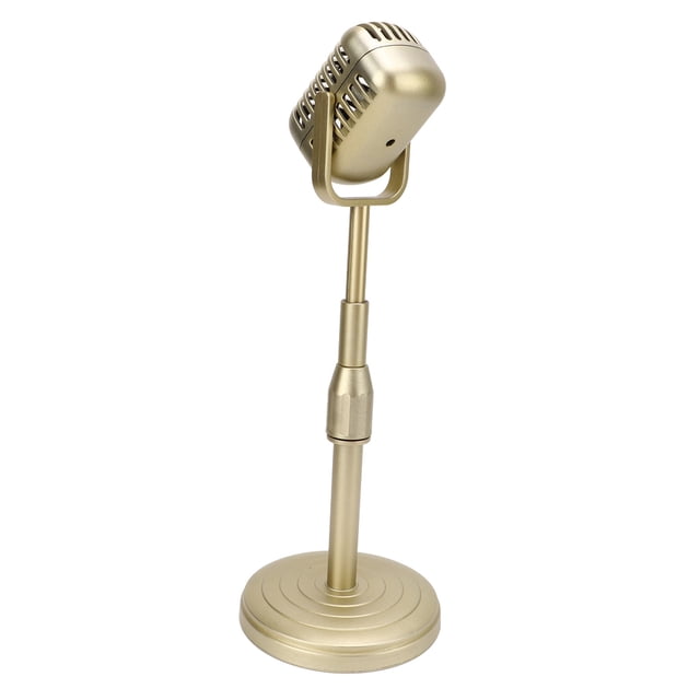 Modèle d'Accessoire de Microphone Vintage, Réglage de Hauteur Flexible à l'Ancienne, Finition Exquise, Ensemble Microphone et Support de Simulation pour Séance Photo Or
