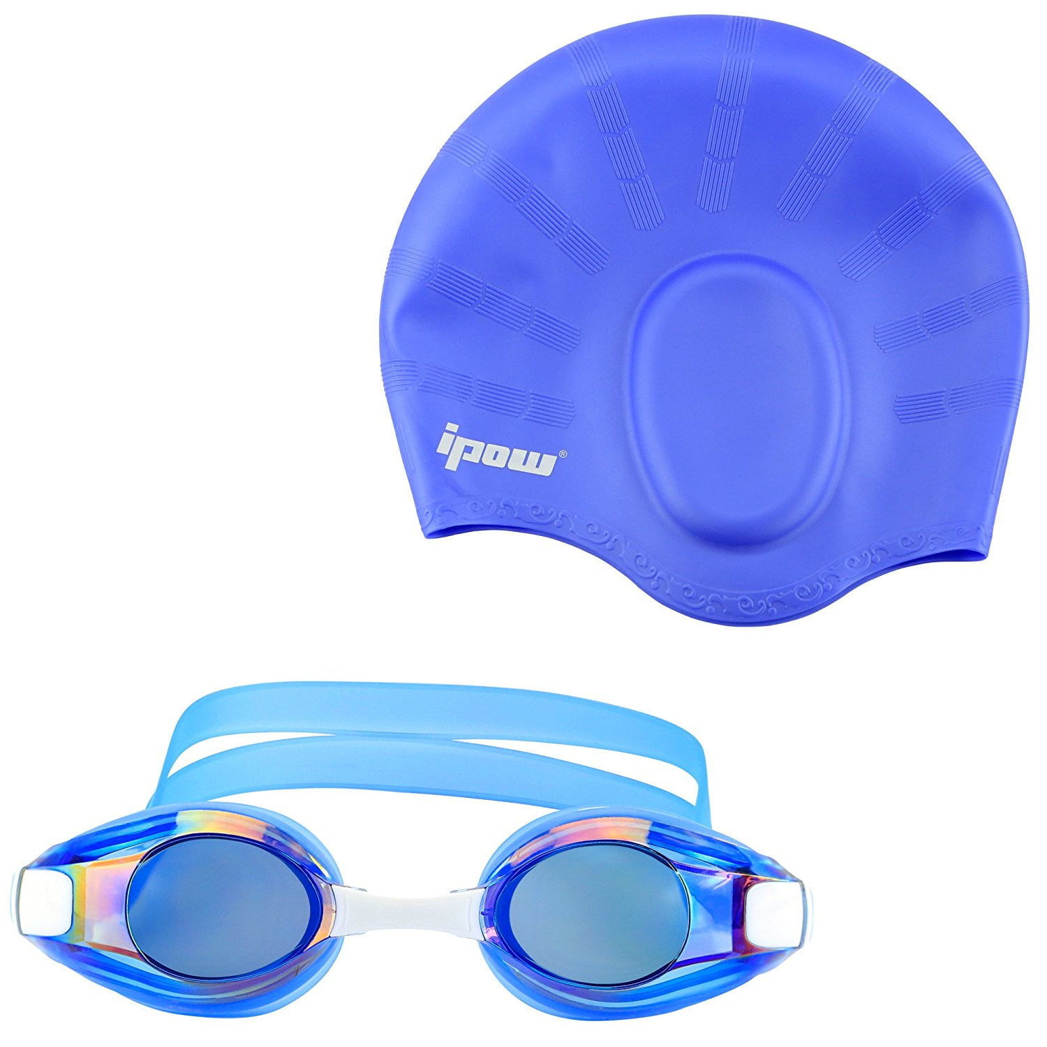Swim Goggles with Cap, IPOW Anti Fog Goggle Long Hair Ear Protection Silicone Swimming Cap? for Children Kids Men Women... by
