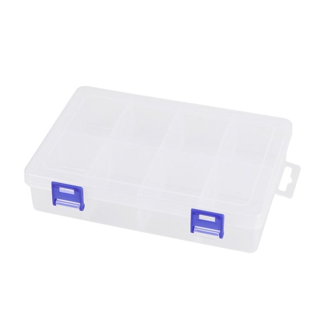 Zoyueyie - Caja de almacenamiento de plástico transparente de 8 rejillas, organizador portátil de medicamentos con divisores ajustables (transparente)