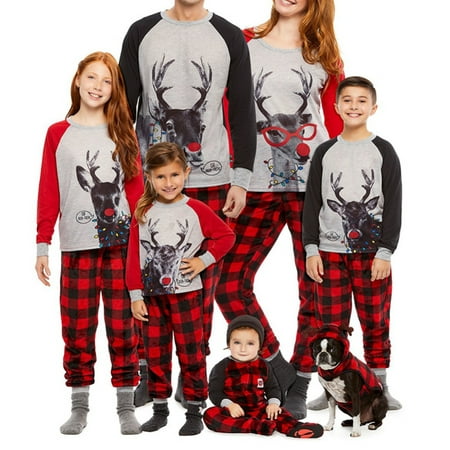 

Sunisery Matching Family Pajamas Sets Christmas PJ s Holiday Cartoon Deer Printed Sleepwear with Plaid Bottom