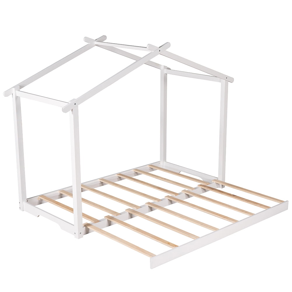 Kadyn House Platform Bed with Trundle, Two Beds, White Kadyn House Platform Bed with Trundle, Two Beds, White