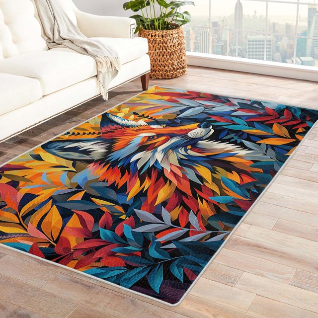2x3 Rugs Fox Area Rug, Colorful Animal Carpet for Living Room Bedroom Entryway Wildlife Patterned Indoor Home Decor, Non Slip Soft & Low Pile Small Washable Rug ZH&268, Red