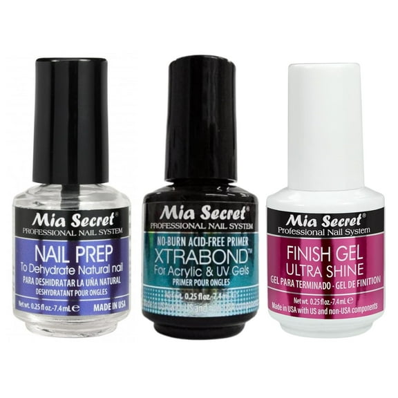 Mia Secret Nail Prep, MINI Xtrabond Primer & UV Finish Gel Ultra Shine - COMBO PACK ( 0.25 oz each )