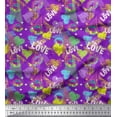thumbnail image 1 of Soimoi Purple Cotton Jersey Fabric Text,Lips & Heart Print Fabric by the Yard 58 Inch Wide, 1 of 1