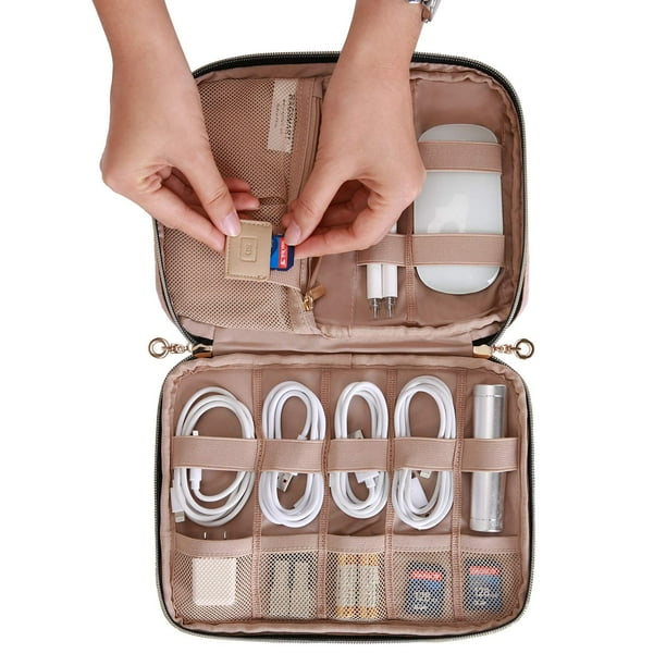 BAGSMART Travel Electronics Organizer Waterproof Cable Organizer Bag for Electronic Accessories Case Undeformable Portable Storage Pouch for Phone Hard Drives Cord Charger USB SD Card Pink Walmart Bus...