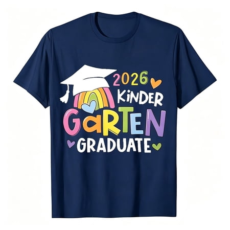 CONZONE Summer Tops For Girls Short Sleeve Letter Graphic Tshirts For Girls Crew Neck Cozy School Toddler Tees Size 4-5 Years Navy