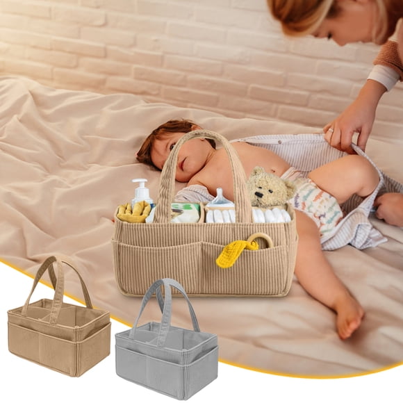 Kadlawus 2Pcs Nappy Caddy Organiser for Nursery, Portable Corduroy Diaper Storage Basket, Multi-Compartment Little One Shower Gift, Little One Diaper Organizer forBoysandGirls