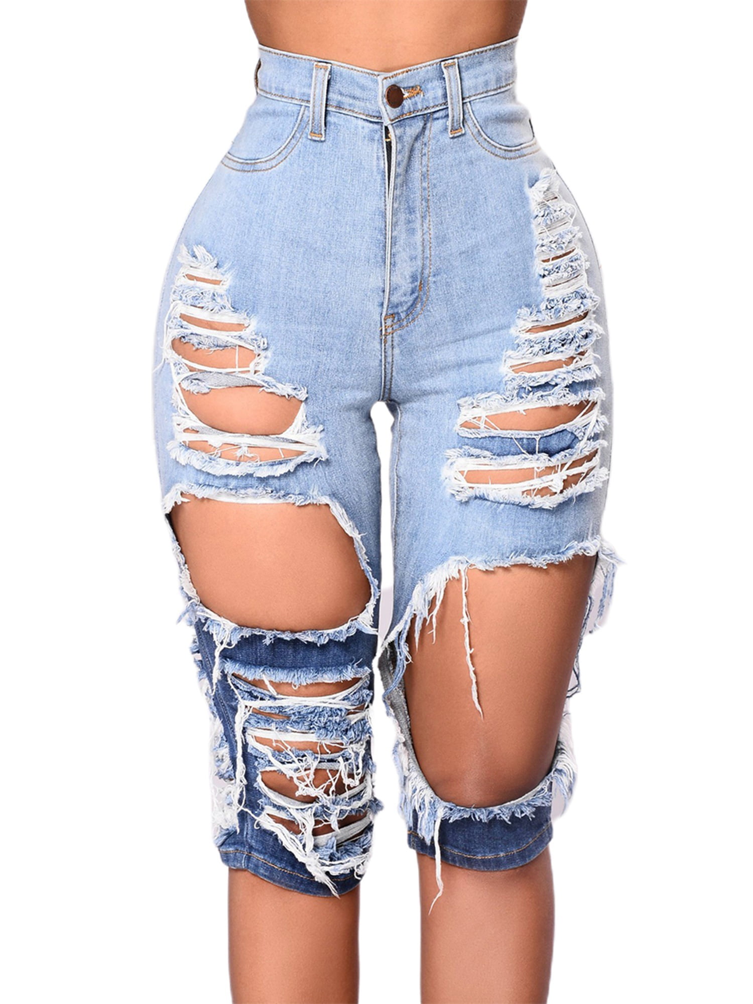 Female Ripped Jeans Fashionable High Waist Jeans Close Fitting Pants For Women S M L Xl Xxl