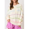 thumbnail image 1 of FOLUNSI Vibrant Stripes Henley - Chic Drop Shoulder Sweater, 1 of 8