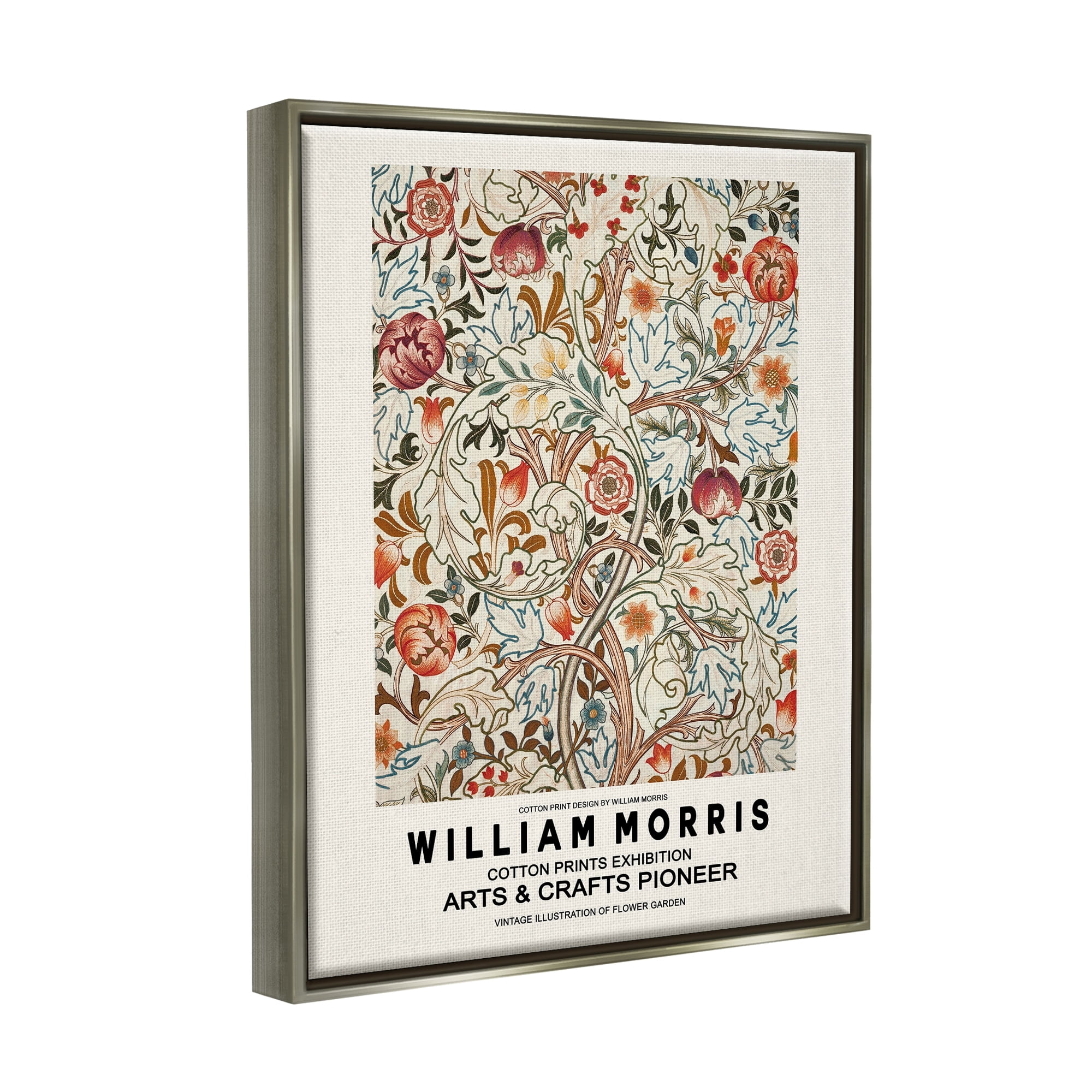 Stupell Industries Bold Red Flowers Pattern Intertwining Stems Text Flyer Luster Gray Framed Floating Canvas Wall Art, 16x20, by Ros Ruseva