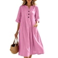 thumbnail image 2 of CHGBMOK Plus Size Dresses for Women 3/4 Sleeve Maxi Dresses Button V Neck Loose Fit Dress with Pockets, 2 of 9