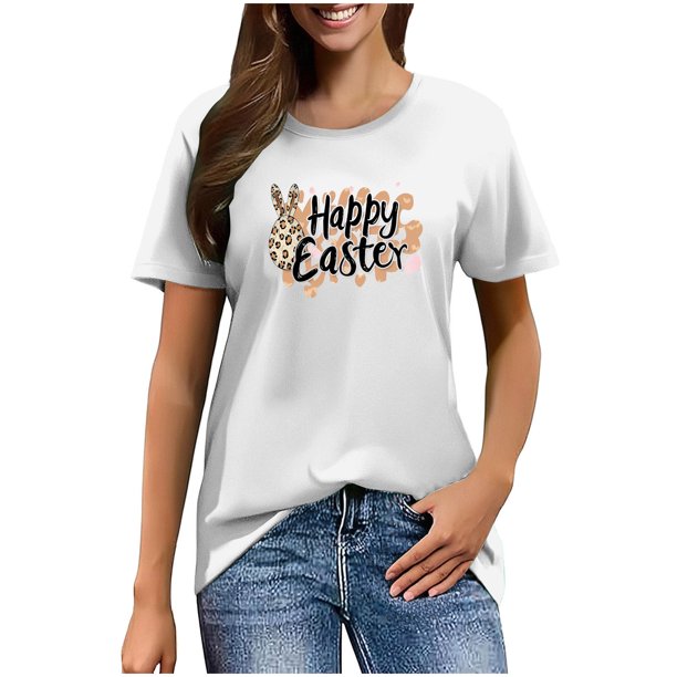 Mujeres Manga Corta de Verano Tops Pascua Impresa Cuello Redondo, Blusa de Moda Casual para la Primavera