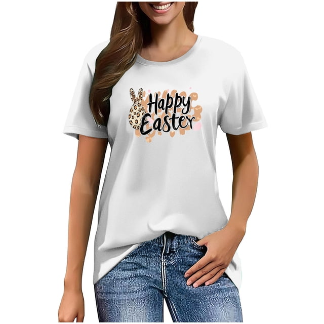 Mujeres Manga Corta de Verano Tops Pascua Impresa Cuello Redondo, Blusa de Moda Casual para la Primavera