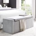 thumbnail image 2 of Posh Living Jake Velvet Upholstered Bench with Shoe Storage in Gray, 2 of 9