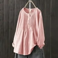 thumbnail image 2 of IROINNID On Sale Plus Size Shirts for Women Cotton Shirts for Women Comfortable Spring Summer Solid Color Loose Cotton And Linen Tops Seven-point Sleeve Round Neck Blouses,Pink, 2 of 6