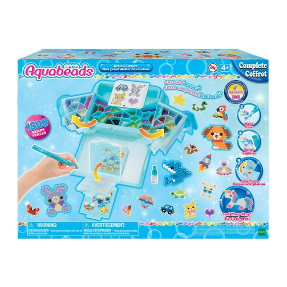 Aquabeads Design Factory Kit complet de perles d'art et d'artisanat pour enfants – plus de 1 500 perles et étui de rangement de luxe.