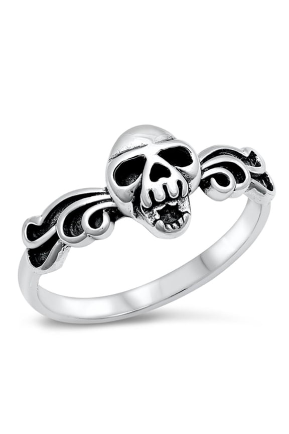 Oxidized Skull Skeleton Biker Flames Ring .925 Sterling Silver Band Jewelry Female Male Size 6