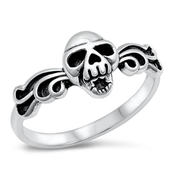 Oxidized Skull Skeleton Biker Flames Ring .925 Sterling Silver Band Jewelry Female Male Size 6