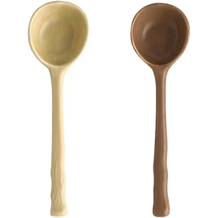

Japanese Large Spoon Large Soup Spoons with Cute Hand-Painted Pattern Hand-Kneaded (2 Pieces)