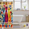 thumbnail image 3 of Manfei Folk Art Cat Shower Curtain 72Wx78L, Vibrant Boho Floral Bath Curtain, Cream Red Blue, 3 of 5