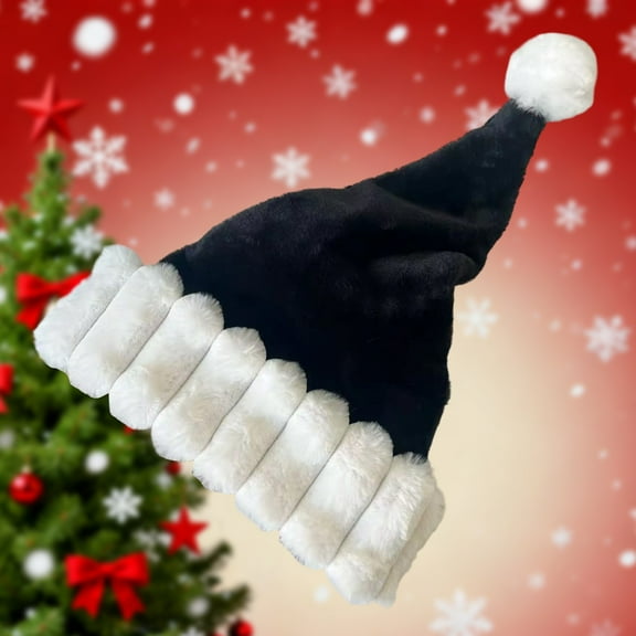 Christmas Santa Claus Hat for Adult Soft Plush Holiday Hat Black Free Size