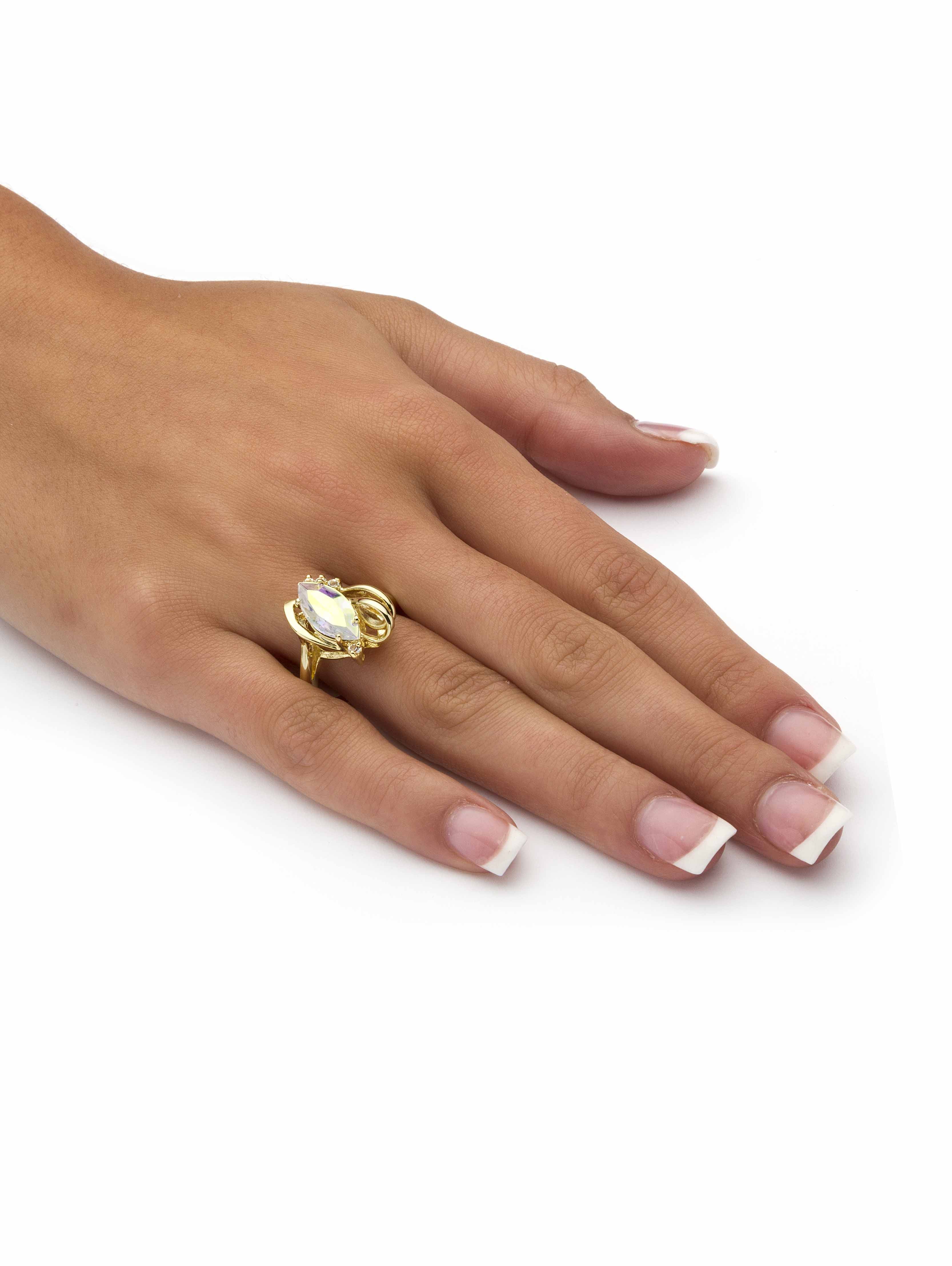 PalmBeach Jewelry Marquise-Cut Aurora Borealis Crystal Cocktail Ring in Gold-Plated