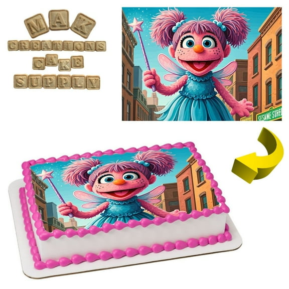 Sesame Street Abby Cadabby Magic Edible  1/4 Sheet Cake topper - Can also be used on a 1/2 Sheet with room to decorate!