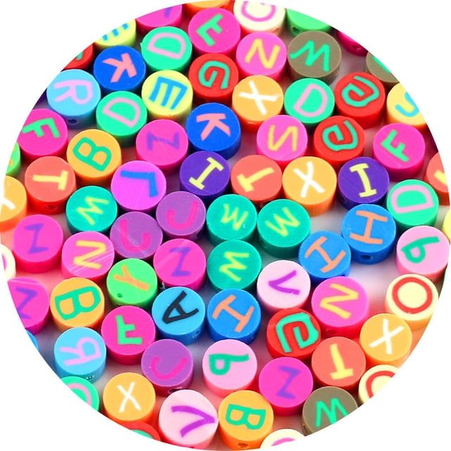 200 Pcs Perles Rondes Colorées pour Fabrication de Bijoux pour Enfants DIY, Lettres