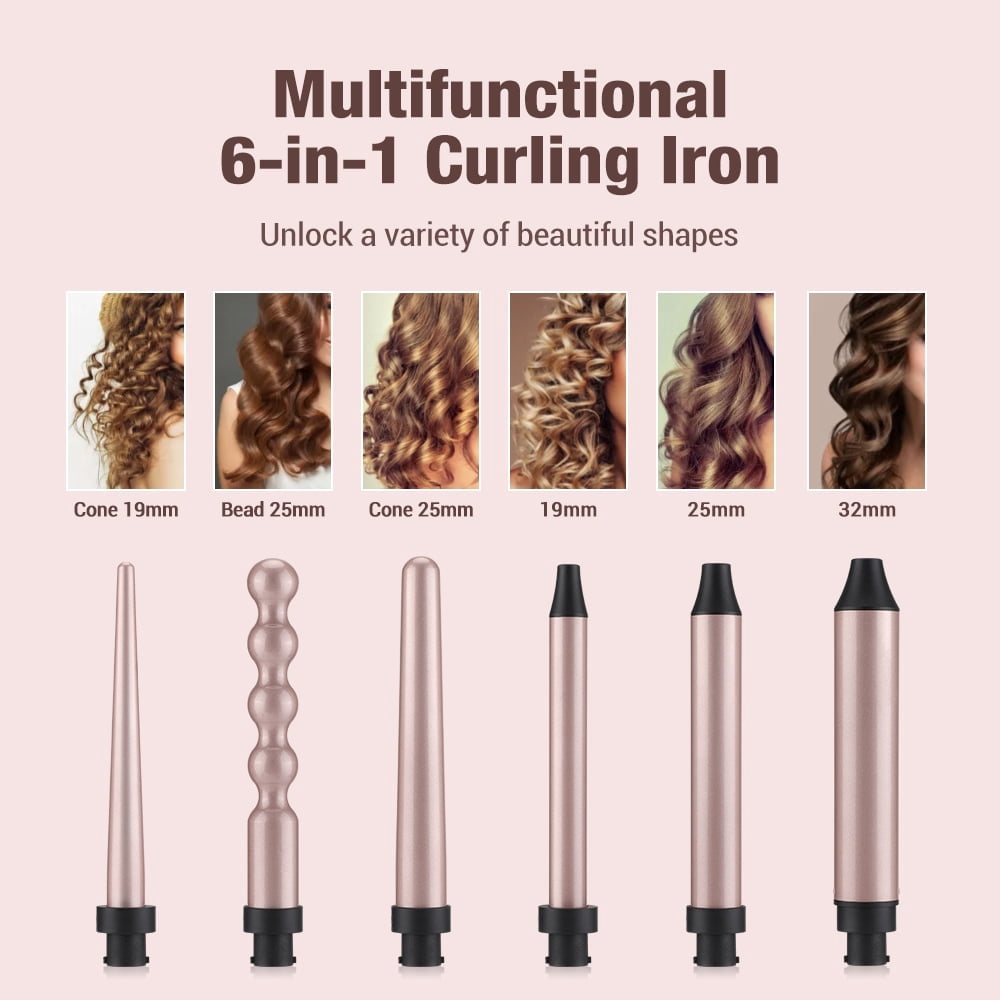 6-in-1 Hair Curling Irons, 30s Fast Heating Automatic Temperature Hair Care Hair Curler for for All Hair Types Appliances Rollers