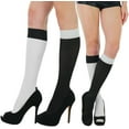 thumbnail image 3 of ToBeInStyle Women's Opaque Knee High Socks w/ Each Sock & Band Contrasting - White/Black, 3 of 7