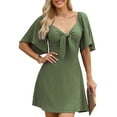 thumbnail image 3 of UVN Summer Dresses for Women Short Sleeve V Neck Midi Dress Elegant Bow Tie Beach Sundress, 3 of 9
