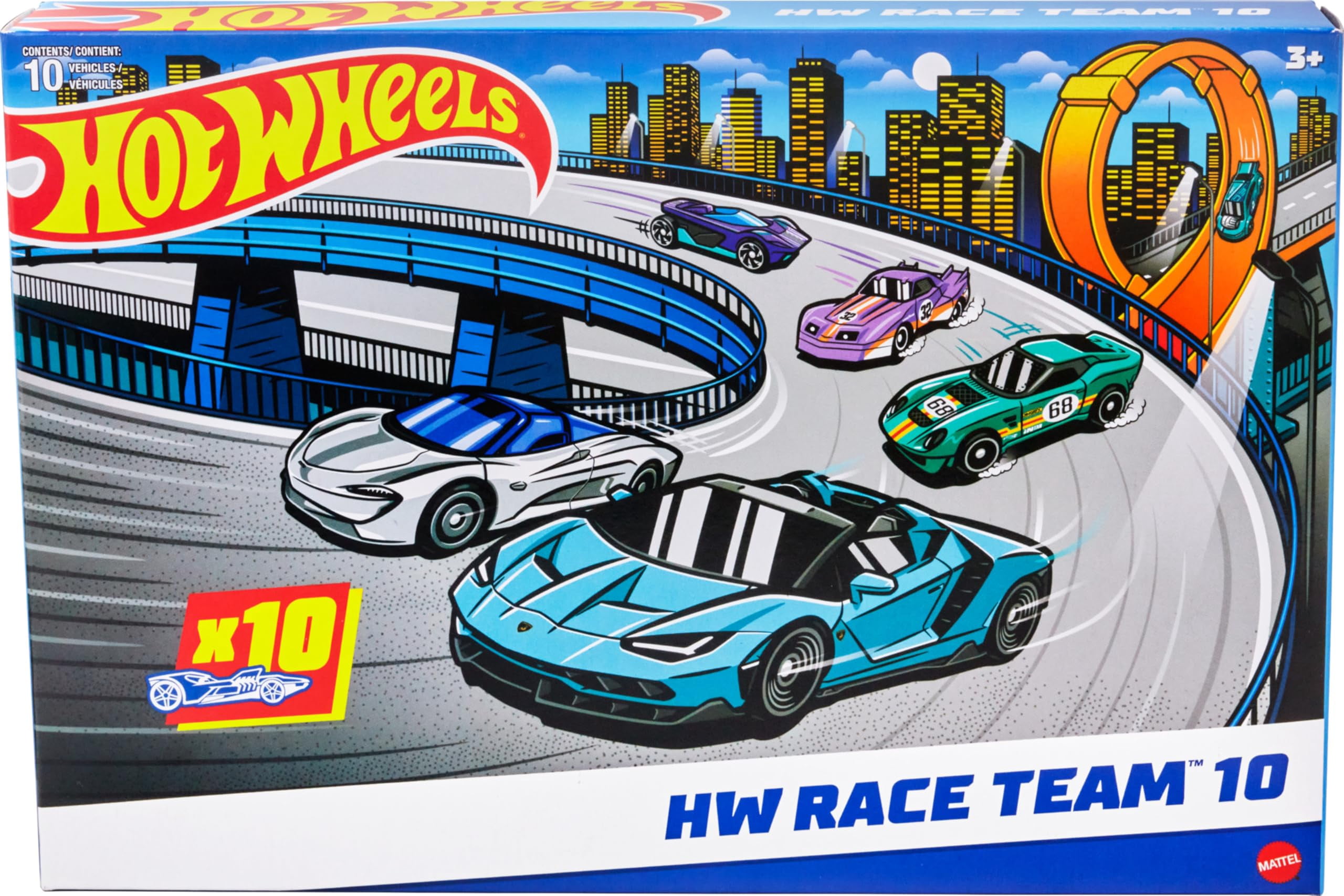 Mattel Hot Wheels HW Race Team Diecast Play Vehicle, 10 Count